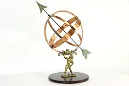 Copper Vintage Sundial Hercules Sweden, Mahogany Base #37855
