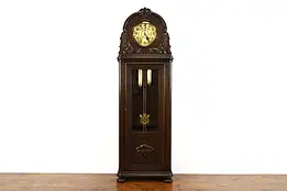 Art Deco Antique Carved Oak German Grandfather Clock, Brandmann, Berlin #36929