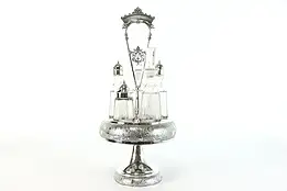 Victorian Antique Silverplate Crystal Cruet, Castor Condiment Set, Aurora #33805