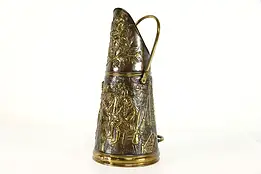 Belgian Brass Antique Fireplace Hearth Coal Scuttle, Tavern Scene #38701
