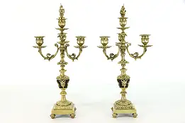 Pair of Antique Renaissance Design Triple Candelabra with Ram Heads #39286