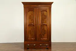 Victorian Antique Walnut & Burl Armoire, Wardrobe or Closet #31706