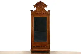 Italian Baroque Antique 1890 Walnut & Burl Armoire, Beveled Mirror #26440