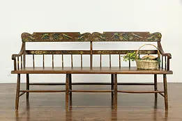 Deacon, Barber Shop or Hall Bench, 1840 Antique, Painted Birds, Ohio #33253