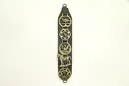 Set of 5 English Vintage Brass Horse Brasses, Leather Harness Hanger #31182