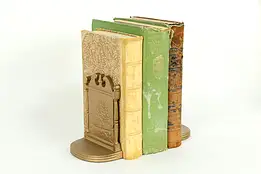 Pair of Cast Iron Antique Bookends, Farmhouse & Tree, Bradley & Hubbard #33513