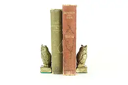 Brass Owl on Book Pair of Small Antique Bookends #34177
