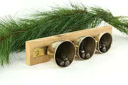 Set of 3 Antique Brass Sleigh Bells, Mounted on Board #34596
