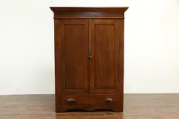 Victorian Country Antique Armoire, Wardrobe, Closet, Carved Pulls & Hooks #35115