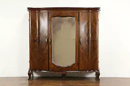 Italian Art Deco Antique Carved Walnut, Olive & Burl Armoire Wardrobe #35745