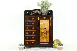 Dutch Antique Table Top or Hanging Hand Painted Tobacco Box Jewelry Chest #36470