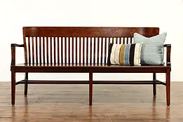 Birch Antique Railroad or Hall Bench, Signed W.H. Gunlocke #36209