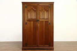 Oak Antique Farmhouse English Tudor or Craftsman Armoire Closet, Wardrobe #36655
