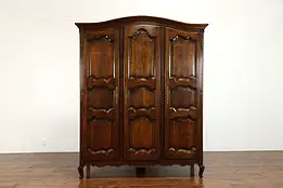 Country French Antique Farmhouse Oak Triple Armoire, Wardrobe or Closet #36921