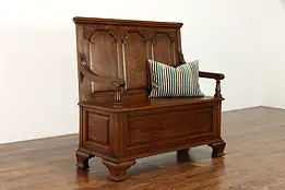 Renaissance Antique English Oak Hall Bench, Lift Seat & Storage #38844