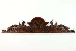 Italian Renaissance Antique Architectural Salvage Oak Crest, Carved Face #40089