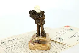 Art Deco Antique Bronze & Marble Ring Tray Harlequin Playing Accordion #40201