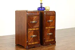 Pair of Art Deco Vintage Waterfall Nightstands End Tables, Bakelite Pulls #40127