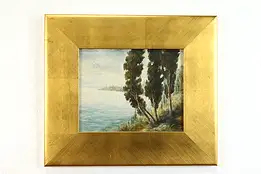 Shoreline Landscape Vintage Original Oil Painting, Signed, 20" #39877