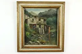 Millhouse Stream Scene Vintage Italian Original Oil Painting Magrotti 25" #39747