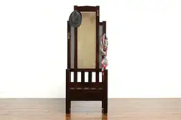 Arts & Crafts Mission Oak Antique Craftsman Hall Stand, Bench & Mirror #40311