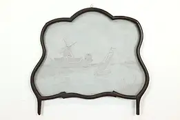 Farmhouse Folk Art Vintage Fireplace Screen, Sailboat & Windmill #39961