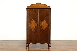 Art Deco Vintage Walnut & Birdseye Maple Armoire Chifferobe, Cedar Closet #40088