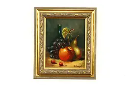Still Life of Fruit & Wine Vintage Original Oil Painting, Hunngal 14" #39916