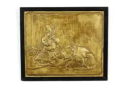 Japanese Antique Embossed Gilt Sculpture Plaque, Pan Pipe Musician Scene #40485