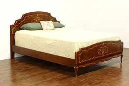 Italian Marquetry Vintage Walnut & Elm Burl Queen Size Bed #40680