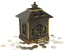 Victorian Cast Iron Antique State Bank Coin Bank, Lock & Key #39901