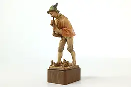 Swiss Hand Carved Vintage Folk Art Statue, Pied Piper Sculpture with Rats #41272