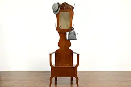 Victorian Carved Oak Hall Stand & Bench, Beveled Mirror, Seat Storage #41405