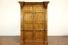 Farmhouse Vintage Carved Pine Armoire, Entertainment Center, Wardrobe #40922