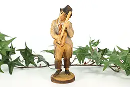 Man Playing Guitar Hand Carved Vintage Alpine Sculpture  #41573
