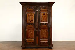 German Baroque Antique 1670s Oak & Birch Marquetry Schrank Armoire #41709