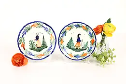 A Pair of Hand Painted Vintage Henriot Quimper Plates, Brittany, France #36649