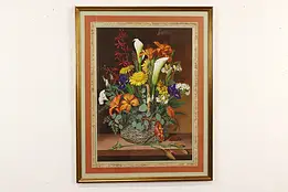 Still Life of Flowers in Basket Vintage Original Painting, Stolz 36" #40914
