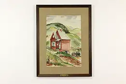 Farmhouse on Mountain Vintage Original Watercolor Painting 28.5" Van #40822