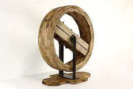 Farmhouse Industrial Salvage Antique Pine Water Mill Wheel On Stand #41947