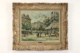 Paris Street Scene with Cafe Vintage Original Oil Painting, Gernon 28" #41480