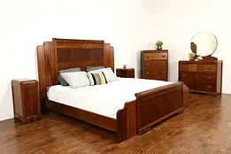 Art Deco Waterfall Design Vintage 5 Pc. Bedroom Set, King Size Bed #42157