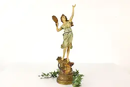 Dancing Woman & Tambourine Antique Statue Painted Sculpture #41924