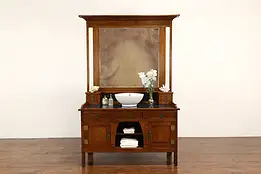 Arts & Crafts Oak Antique English Washstand, Vessel Sink Vanity, Bar #41153