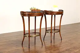 Pair of Antique Oval Hand Painted Cherry Lamp or Side Tables, Nightstands #42227