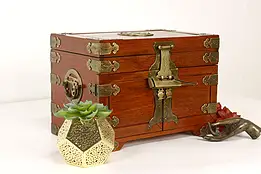 Chinese Vintage Rosewood & Brass Jewelry or Keepsake Chest, Padlock #41494
