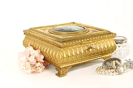 French Antique Gilt Bronze & Enamel Jewelry or Keepsake Box, France #42252