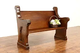 Gothic Carved Antique Oak & Ash Church Pew or Hall Bench #37927