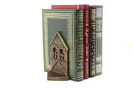 Pair of Vintage Belfry Bell Tower Cast Iron Bookends, Connecticut Foundry #42373