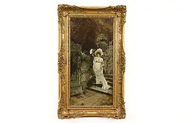 Victorian Couple in Garden Antique Original Oil Painting, Weston 31" #41501